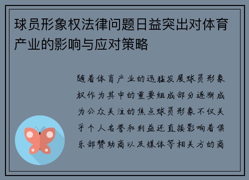球员形象权法律问题日益突出对体育产业的影响与应对策略 球员形象权法律问题日益突出对体育产业的影响与应对策略